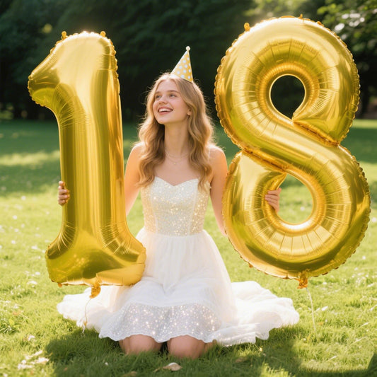 Kelfuoya gold number 18 balloon wall display creates a festive centerpiece.