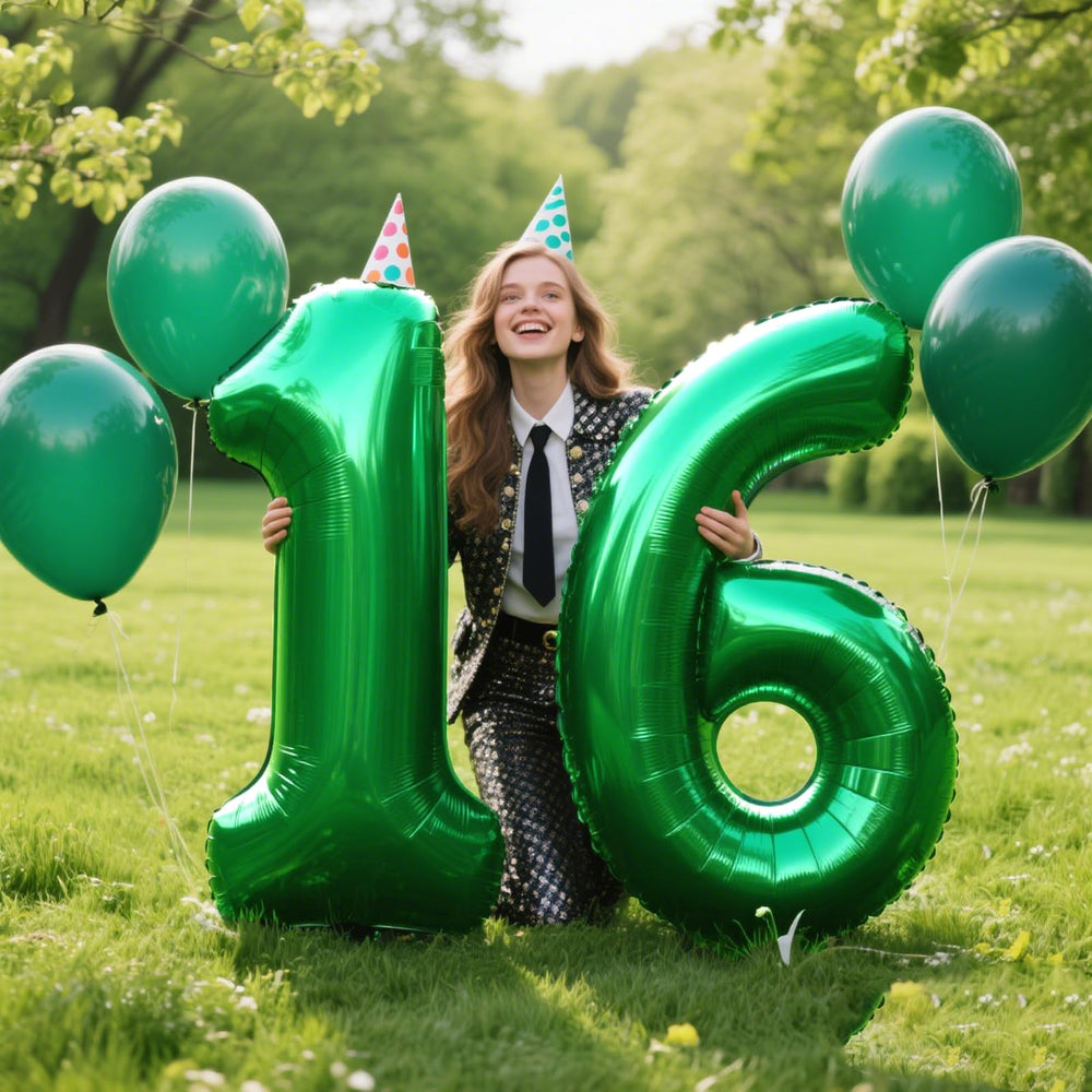 Kelfuoya green number 16 balloon wall display adds festive focal point