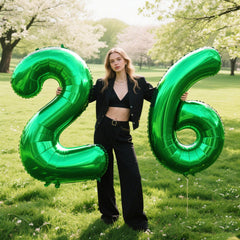 Kelfuoya green number 26 balloon displayed on wall for dramatic backdrop