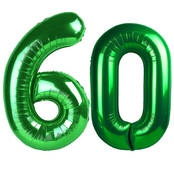 Kelfuoya green 60-number balloon, 40-inch foil decor for birthdays and anniversaries.