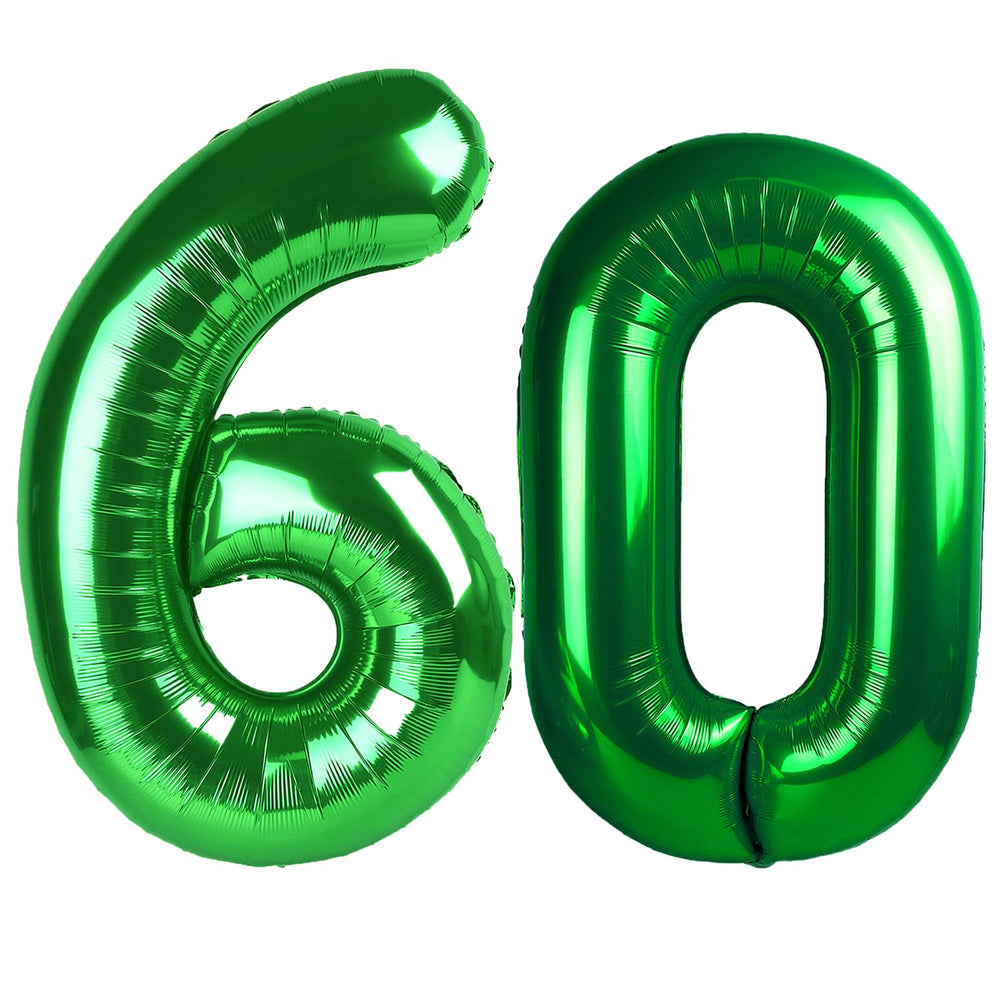 Kelfuoya green 60-number balloon, 40-inch foil decor for birthdays and anniversaries.