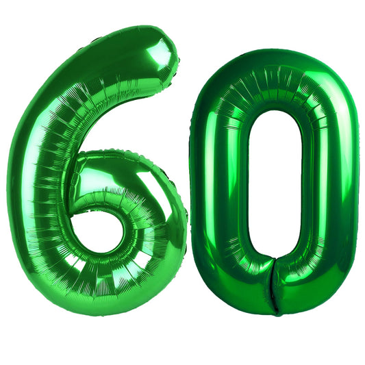 Kelfuoya green 60-number balloon, 40-inch foil decor for birthdays and anniversaries.