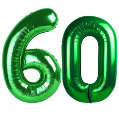 Kelfuoya green 60-number balloon, 40-inch foil decor for birthdays and anniversaries.