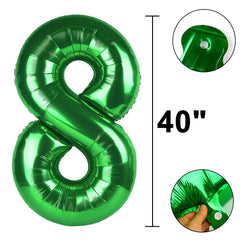 Kelfuoya green number 8 balloon serves as a dramatic backdrop for anniversaries