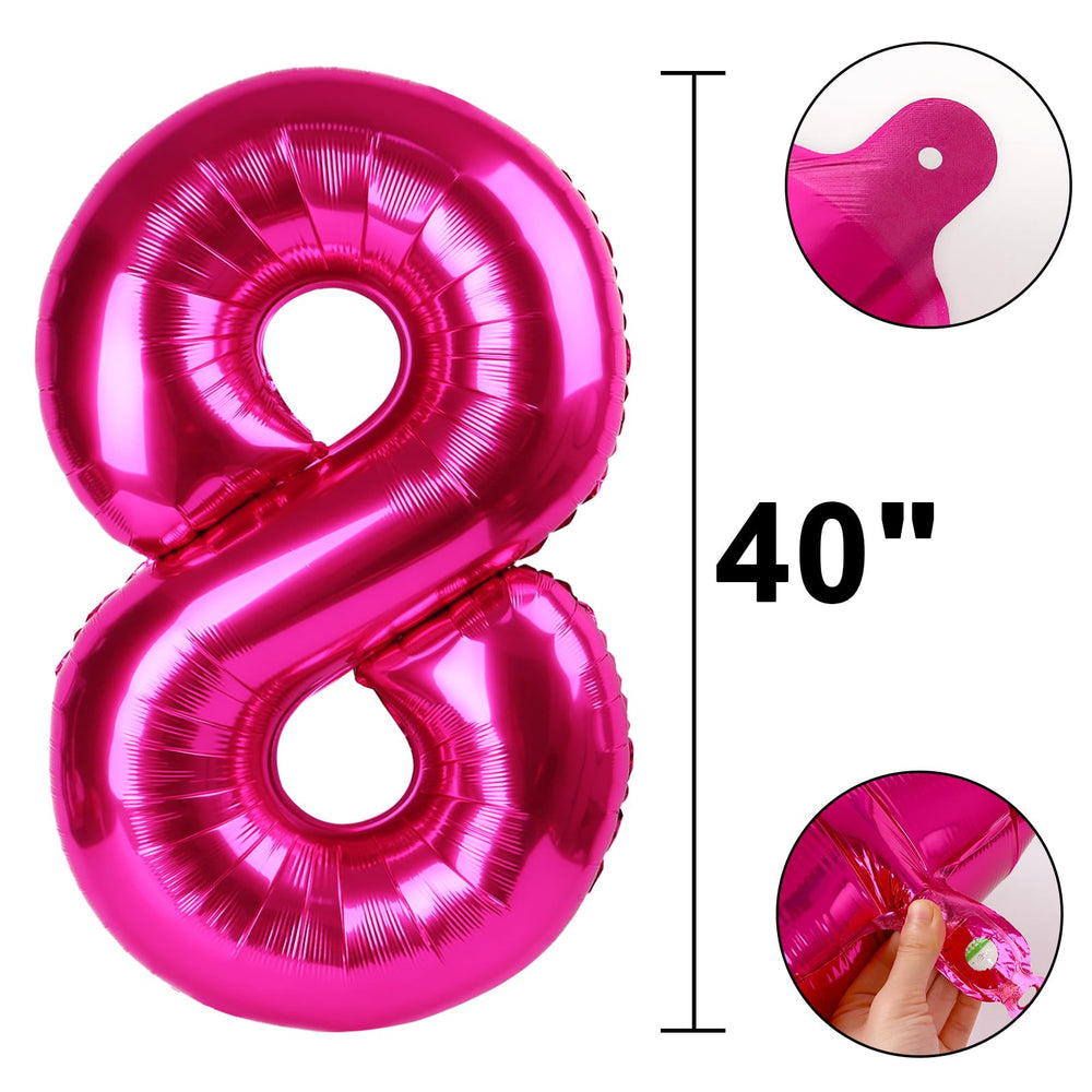 Kelfuoya hot pink number 8 balloon, 40-inch, creates a festive focal point at celebrations.
