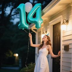 Kelfuoya 40 inch teal number balloon, easy inflation and long-lasting.