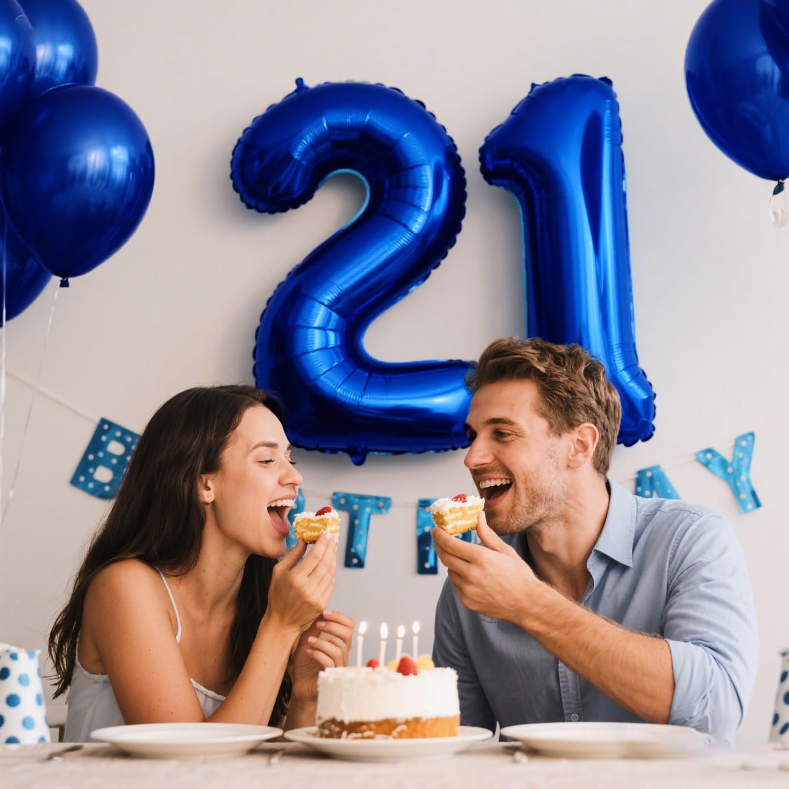 Inflation straw included with navy-blue 21 balloon simplifies setup