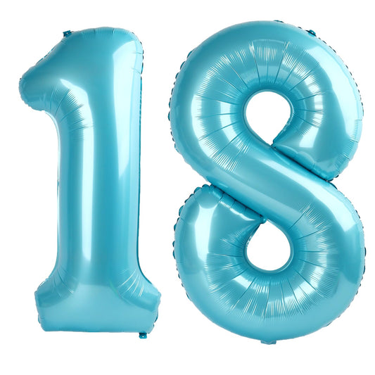 Kelfuoya light blue 40-inch number 18 balloon ideal for photos and parties.