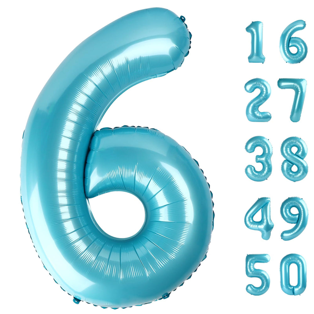 Kelfuoya light blue foil number-6 balloon for a 40-inch milestone display.