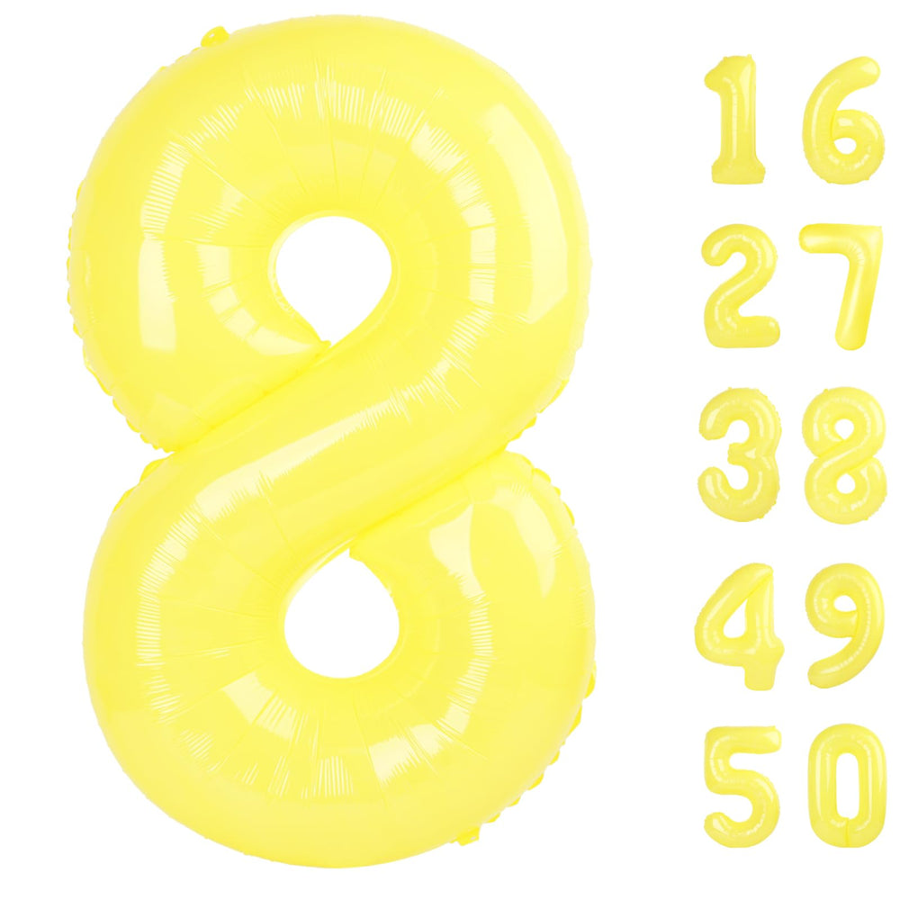 Kelfuoya macaroon yellow number 8 balloon front view for standout birthday décor