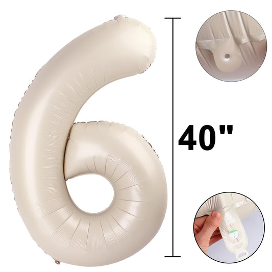 Kelfuoya milk-white 40in number-6 balloon side view enhances party decor
