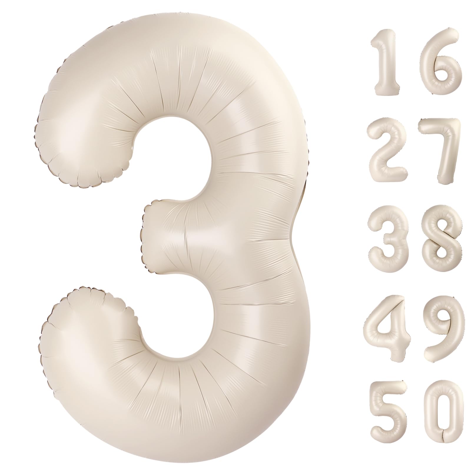 Kelfuoya milk white number 3 foil balloon for milestone decor and photos.
