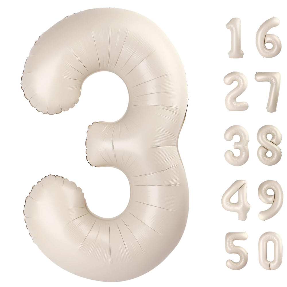 Kelfuoya milk white number 3 foil balloon for milestone decor and photos.