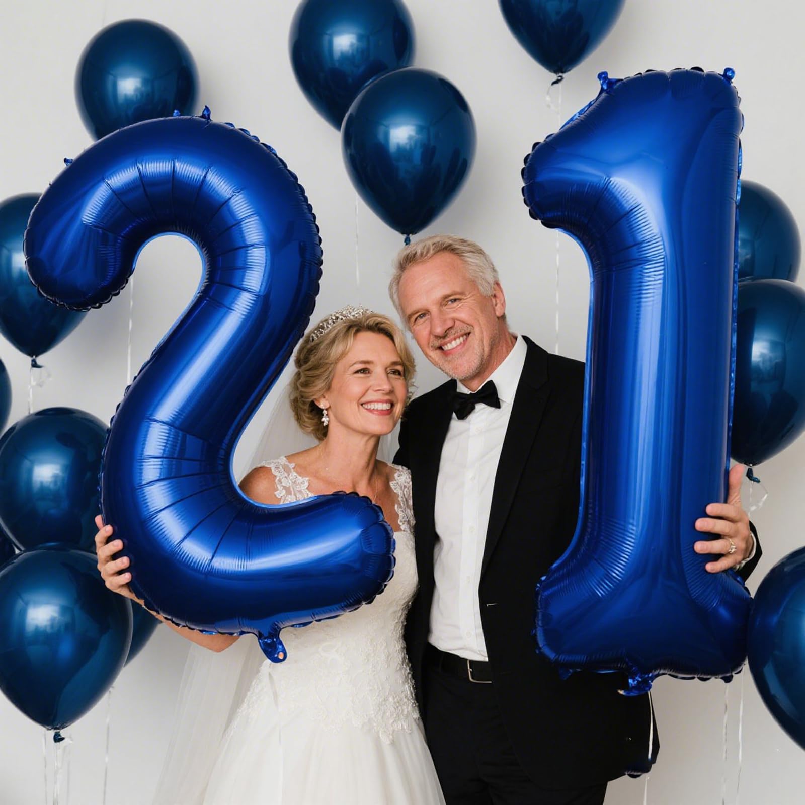 Close-up navy-blue foil balloon captures color and shine for photo moments