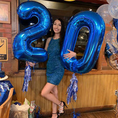 Kelfuoya navy blue foil Number 0 balloon, durable and reusable for photos.