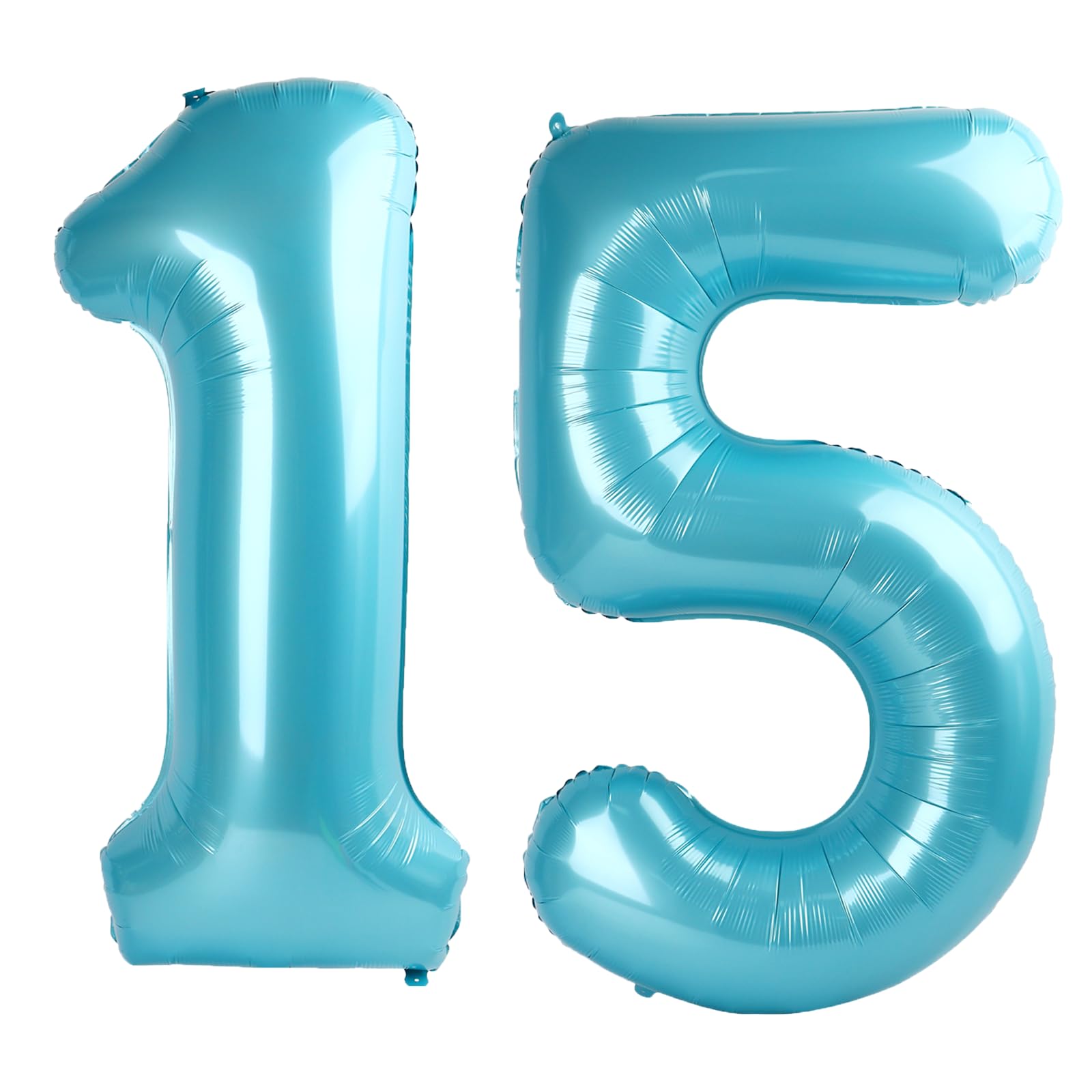 Kelfuoya 40in light blue number 15 balloon, front view, ideal centerpiece for milestone birthdays.