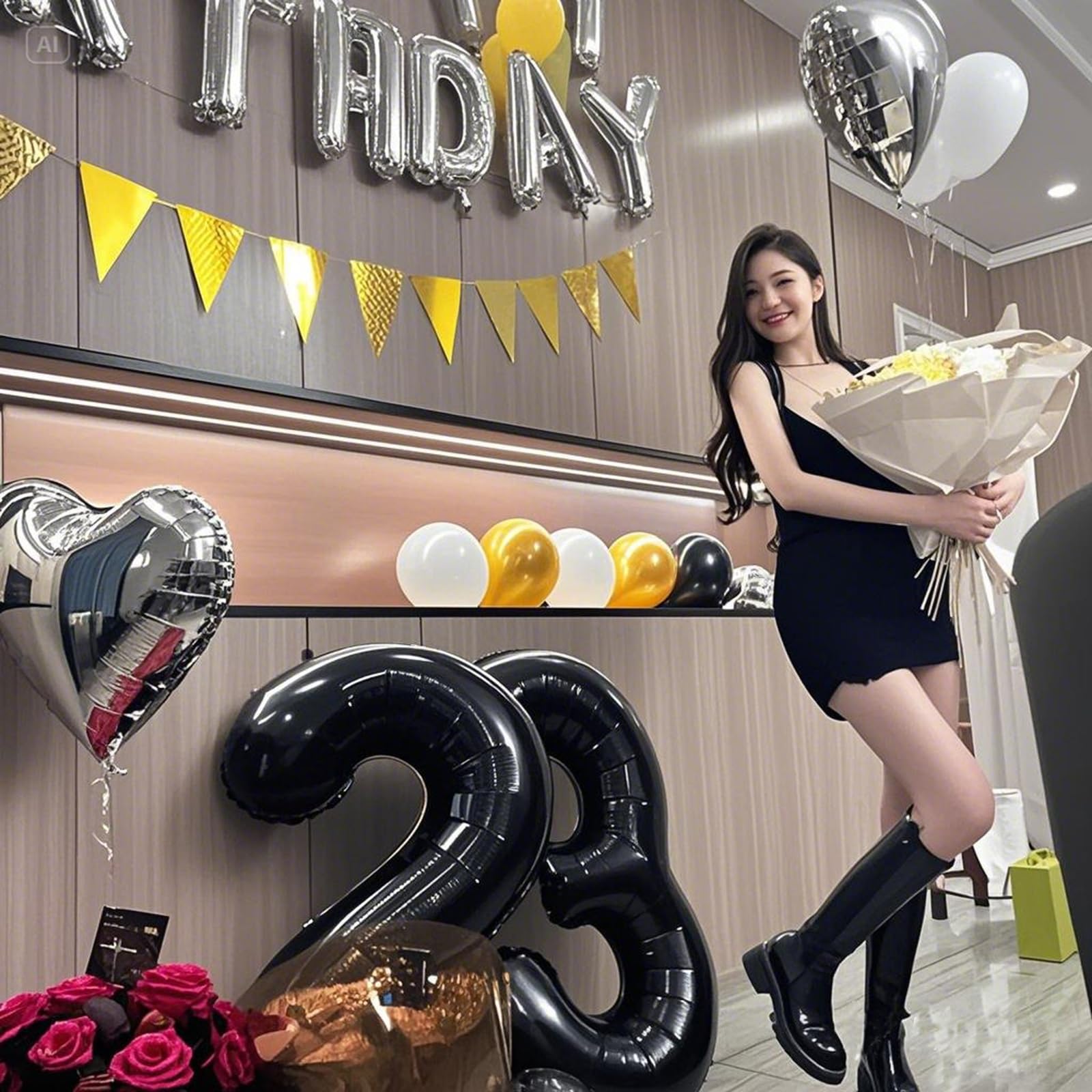Kelfuoya number-23 black-foil balloon ideal for milestone celebrations.