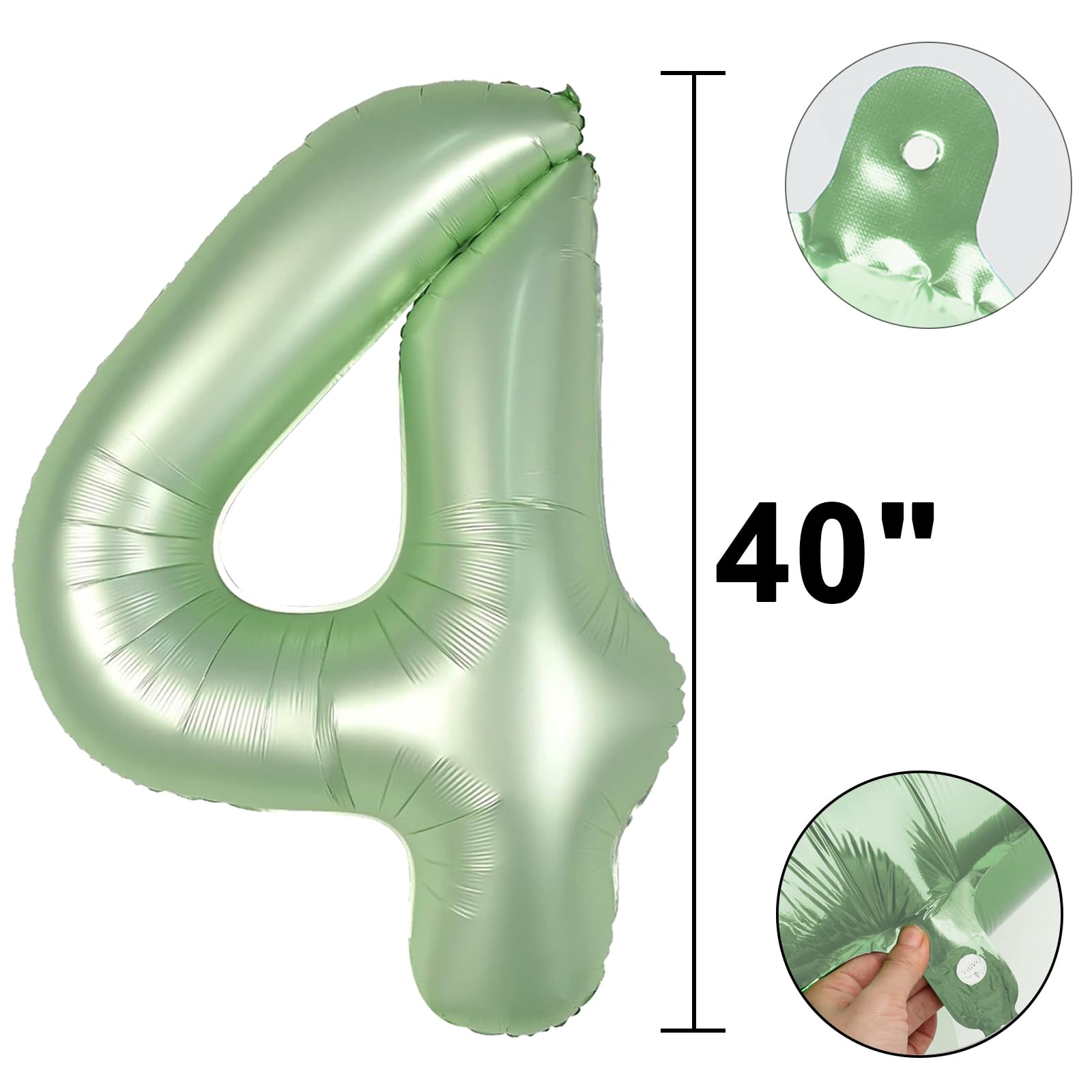 Kelfuoya olive green 40-inch four-number balloon close-up in durable Mylar