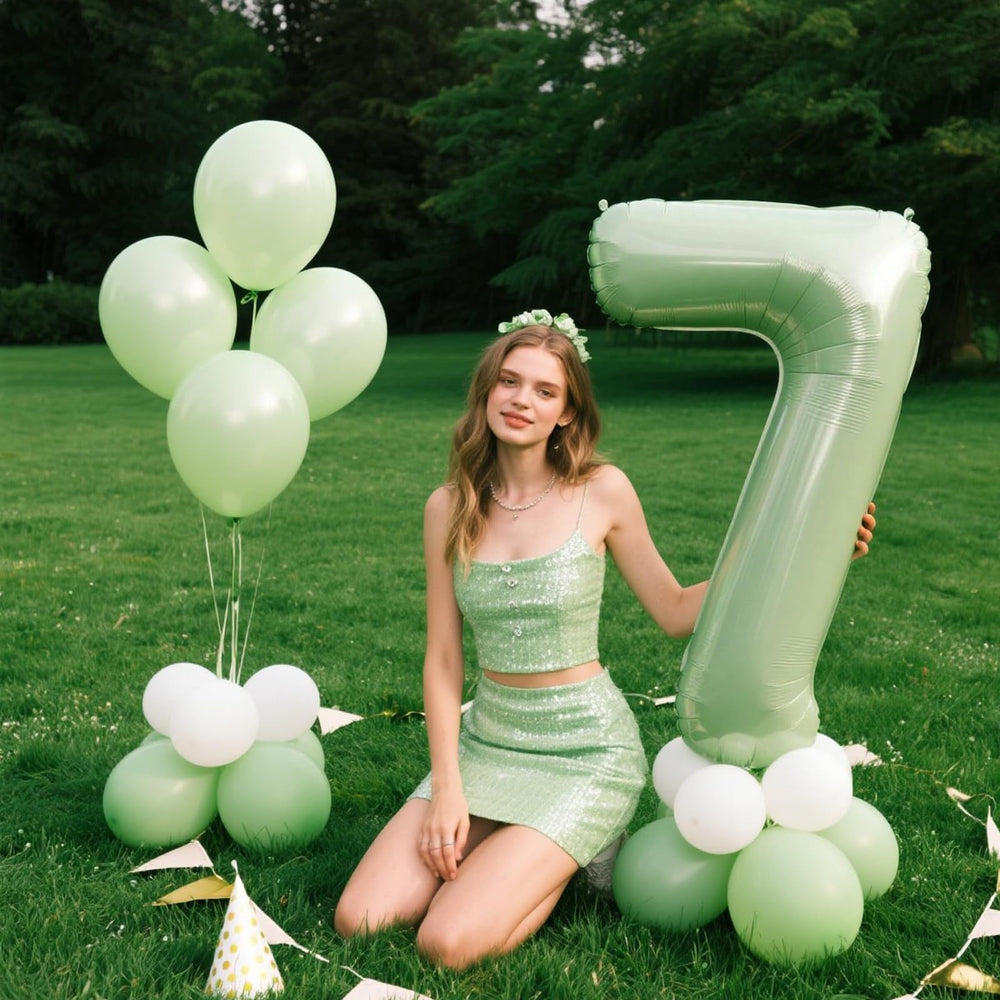 Kelfuoya olive green number 7 balloon as anniversary centerpiece