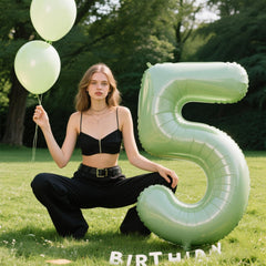 Kelfuoya olive green number 5 balloon inflated easily with included straw for smooth setup.