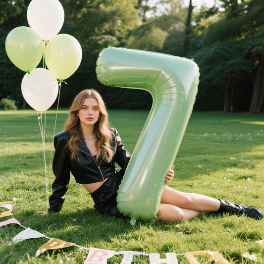 Kelfuoya olive green number 7 foil balloon enhances wedding decor