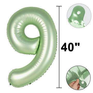 Kelfuoya olive green number 9 balloon on display adds milestone flair indoors or outdoors.