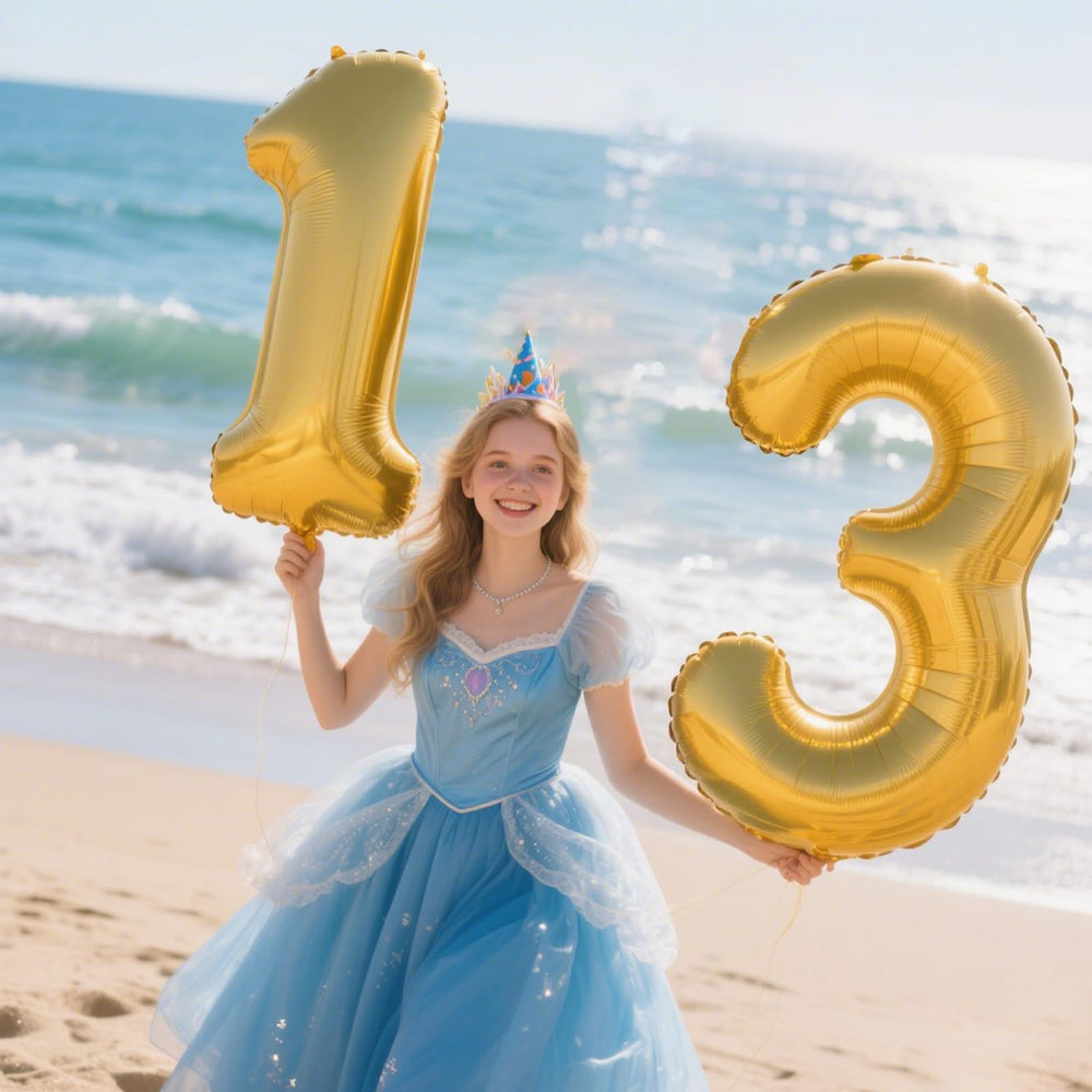 Kelfuoya party centerpiece with 40-inch gold number 3 balloon