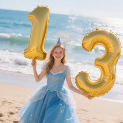 Kelfuoya party centerpiece with 40-inch gold number 3 balloon