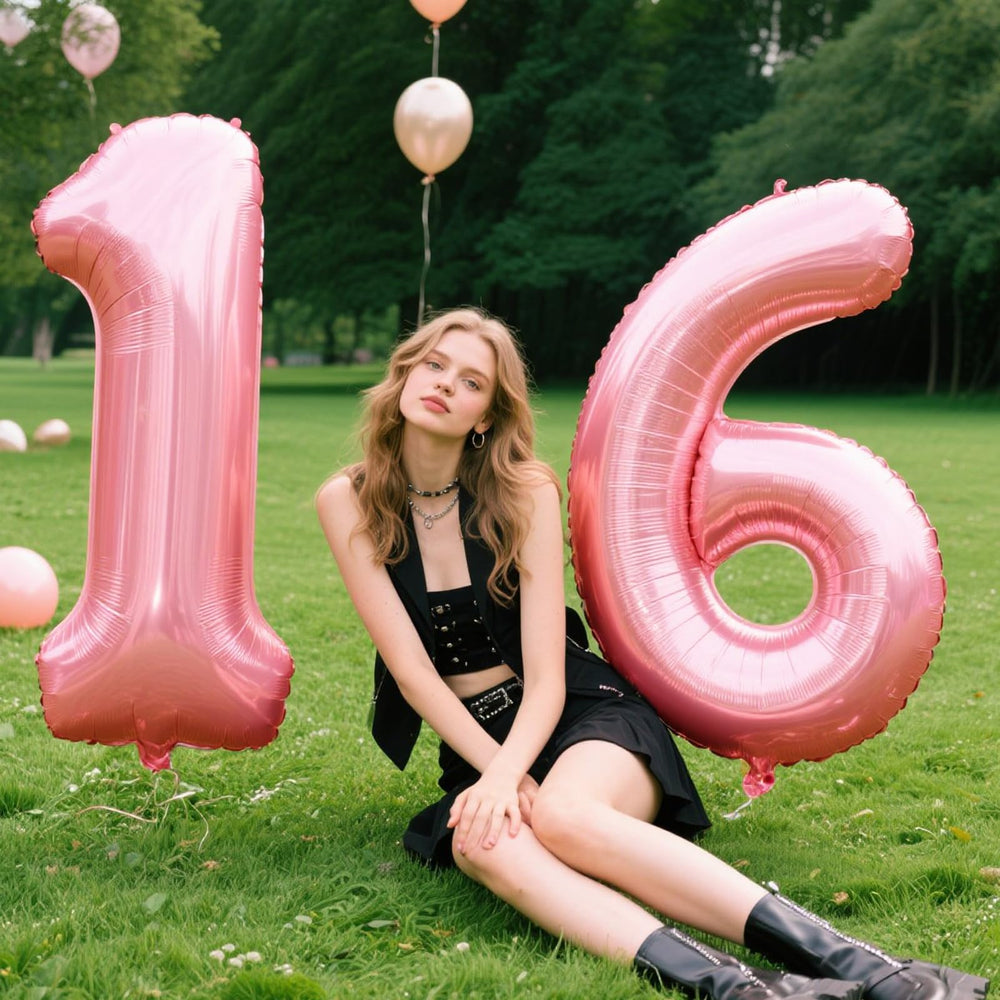 Kelfuoya pearlescent pink balloon backdrop for birthday party tables.