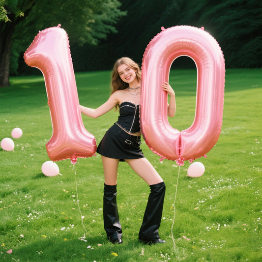 Kelfuoya pearlescent pink number 0 balloon with inflation straw for easy setup