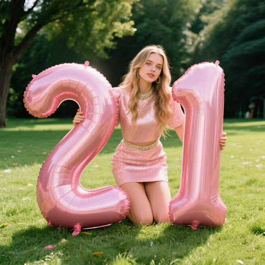 Kelfuoya pearlescent pink 21 balloon adds shine to photo-worthy walls.
