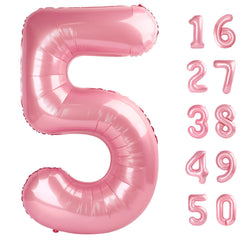 Kelfuoya pearlescent pink 40-inch number balloon creates a festive backdrop.