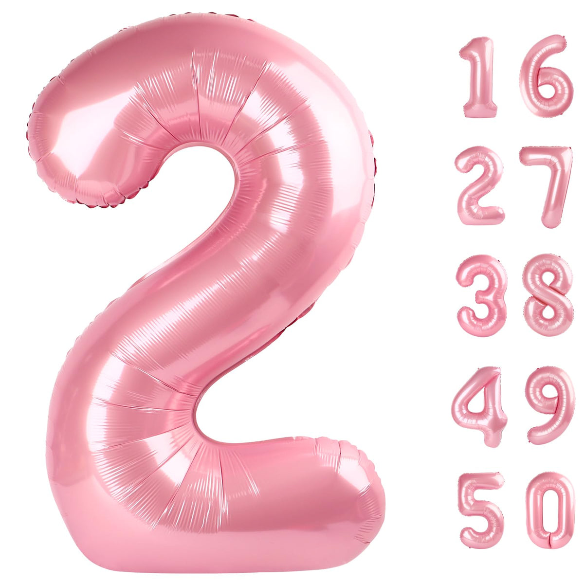 Kelfuoya pearlescent pink number 2 balloon front view for a bold birthday backdrop