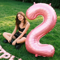 Kelfuoya pearlescent pink number 2 balloon side view ideal for photo-worthy celebrations