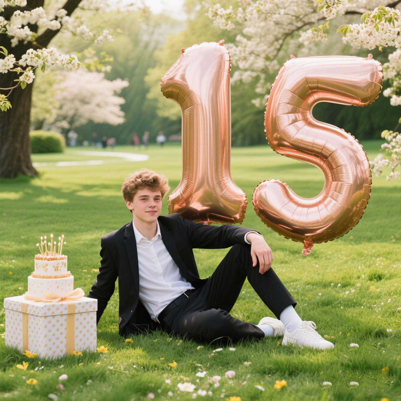 Kelfuoya rose gold 40in number 15 balloon crowds attract attention and photo moments.