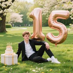 Kelfuoya rose gold 40in number 15 balloon crowds attract attention and photo moments.