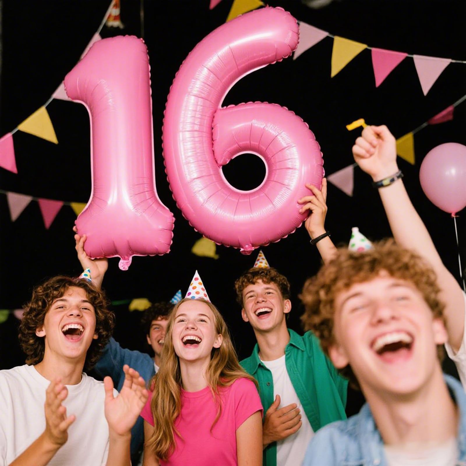 Kelfuoya Pink 40-inch number balloon backdrop creates festive ambiance.