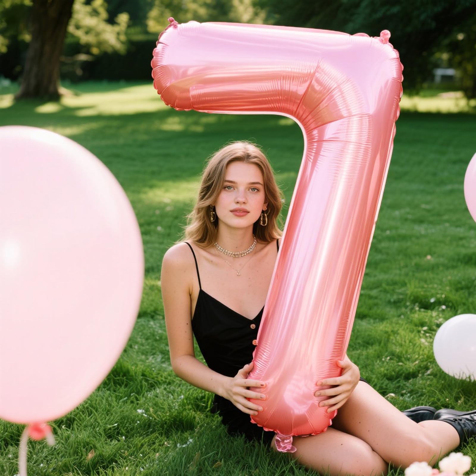 Kelfuoya pink foil number 7 balloon adds elegant focal point.