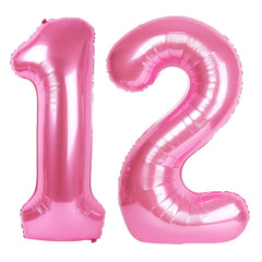 Kelfuoya pink number 12 balloon, 40 inch hanging decoration for birthdays.