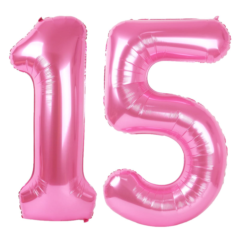 Kelfuoya pink number 15 balloon creates a bold birthday backdrop.