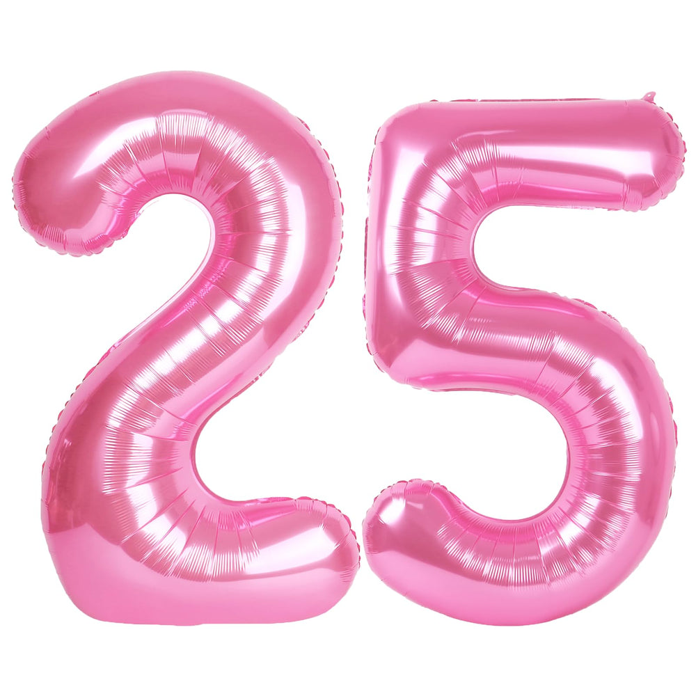 Kelfuoya pink number 25 balloon close-up with metallic finish for celebrations.