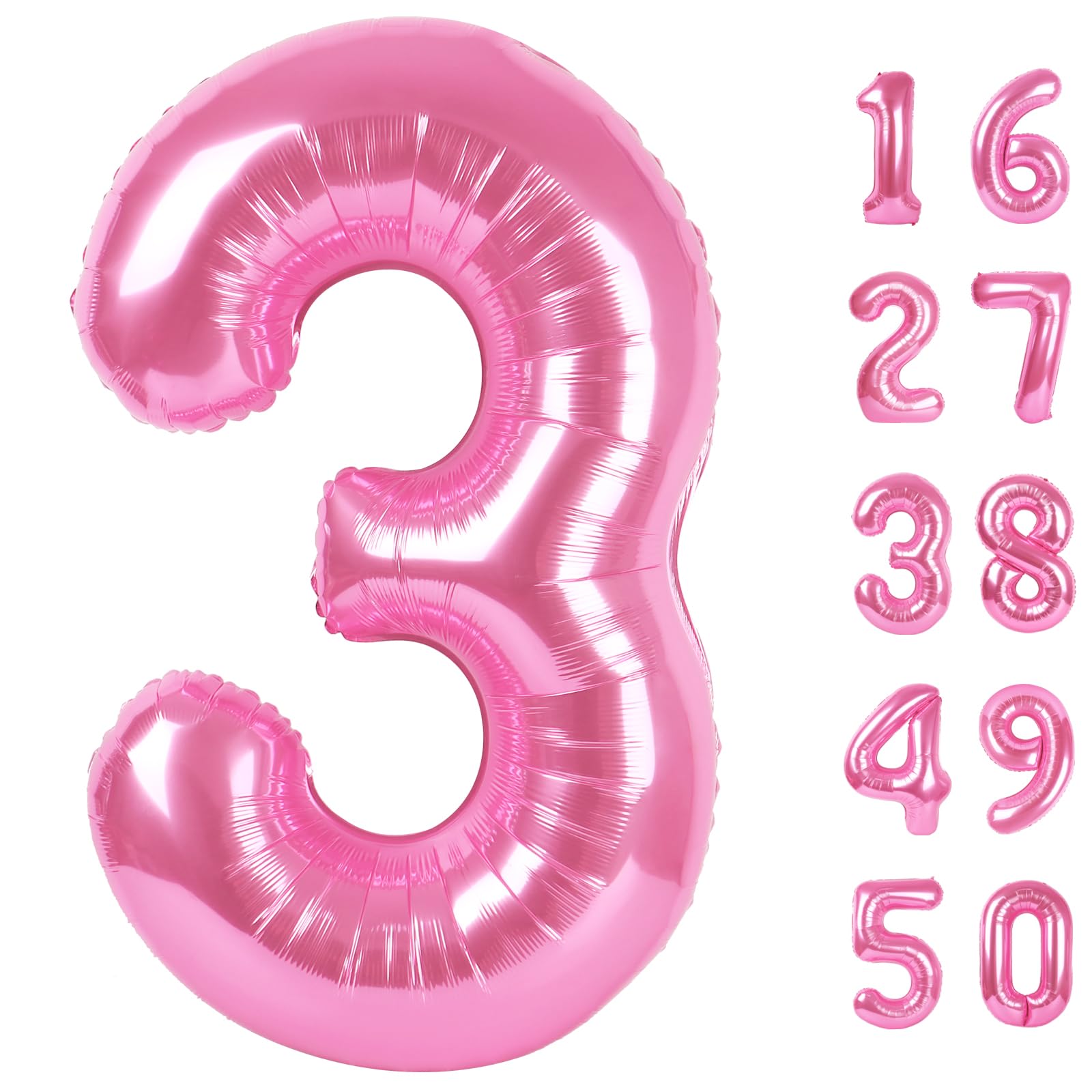 Kelfuoya Pink Number 3 balloon, 40-inch centerpiece for birthdays.