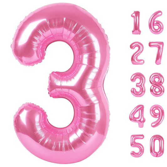 Kelfuoya Pink Number 3 balloon, 40-inch centerpiece for birthdays.
