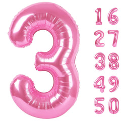 Kelfuoya Pink Number 3 balloon, 40-inch centerpiece for birthdays.