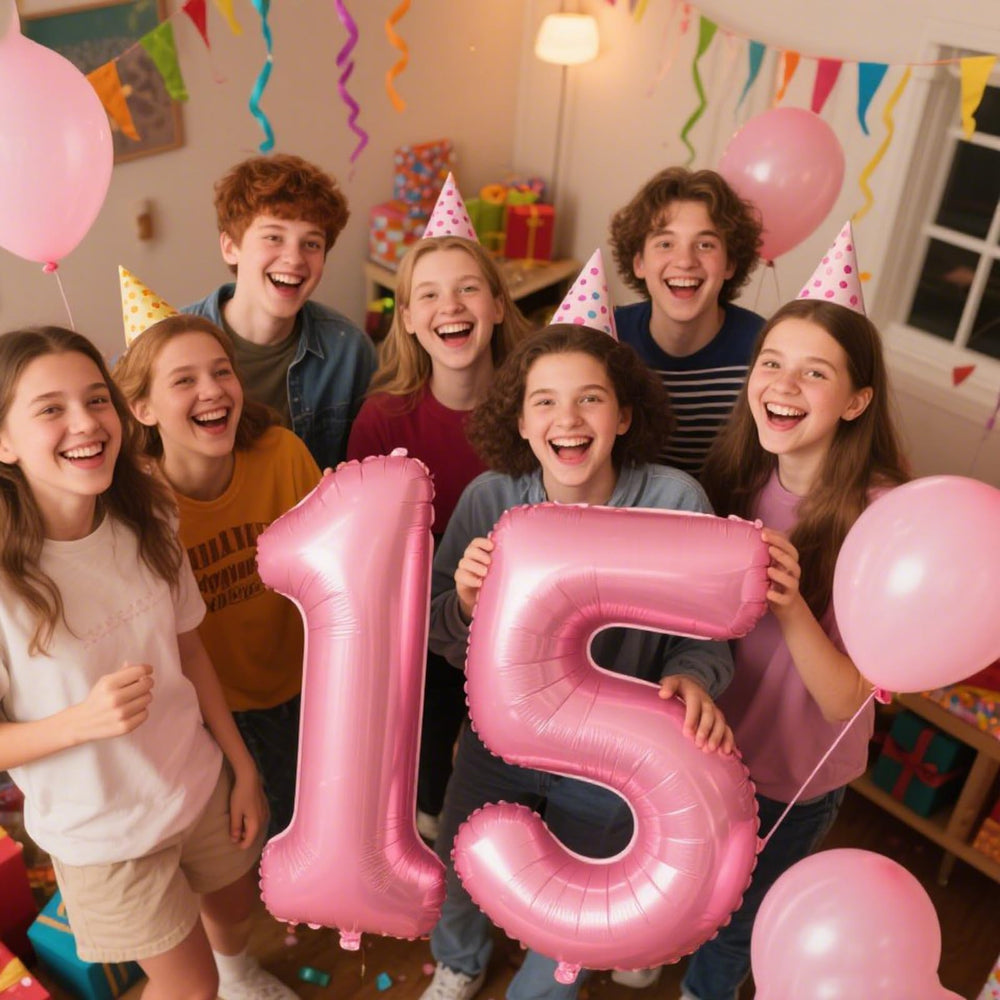 Kelfuoya pink number 5 balloon 40-inch used as a photography backdrop.
