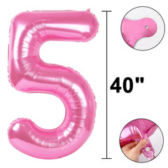 Kelfuoya pink number 5 balloon wall-hanging setup ideal for photo backdrops.