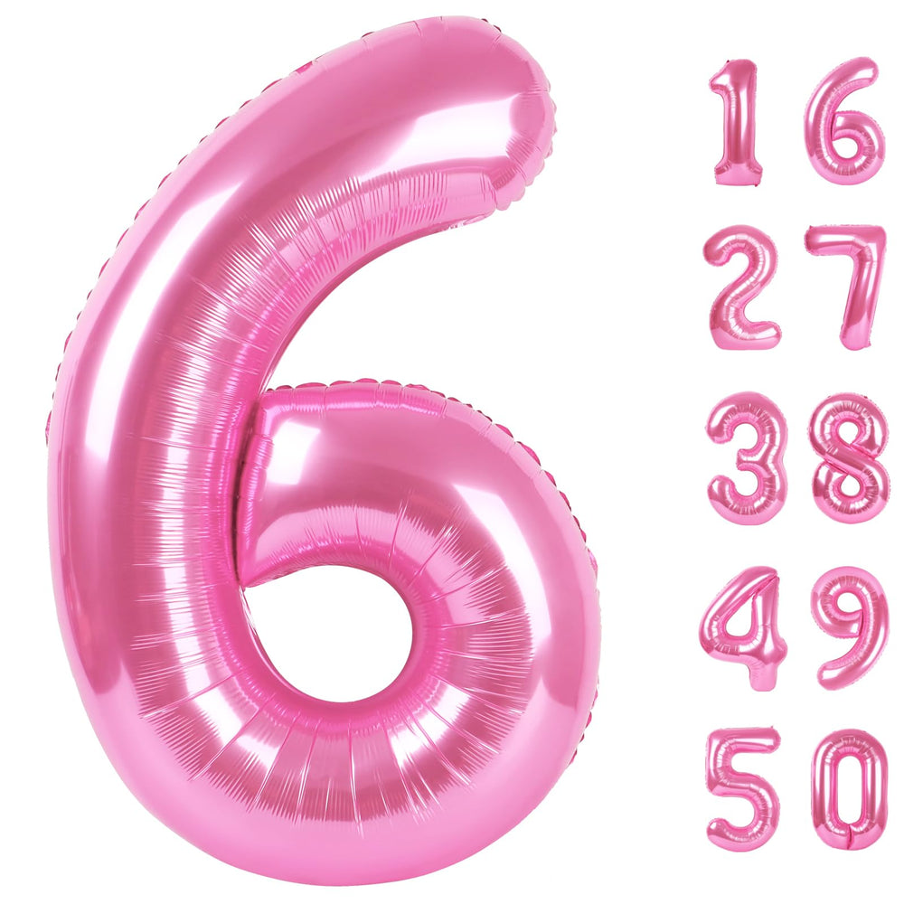 Kelfuoya Pink 6 number balloon at 40-inch size for a dramatic party backdrop.