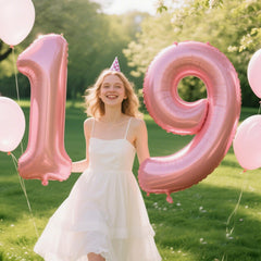 Kelfuoya pink number 9 balloon provides long-lasting color for indoor or outdoor use.