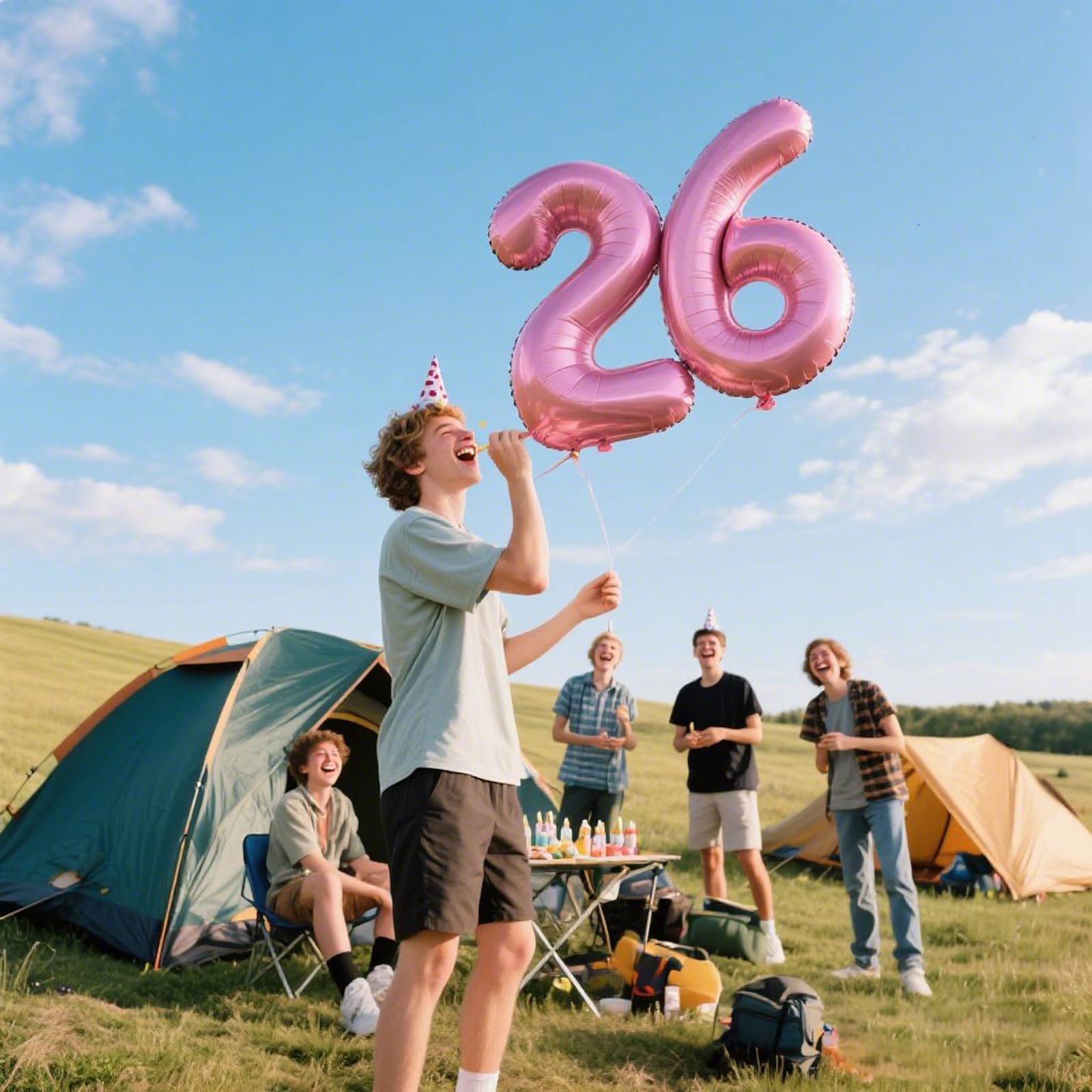 Kelfuoya Pink number 6 balloon wall display for easy party decor.