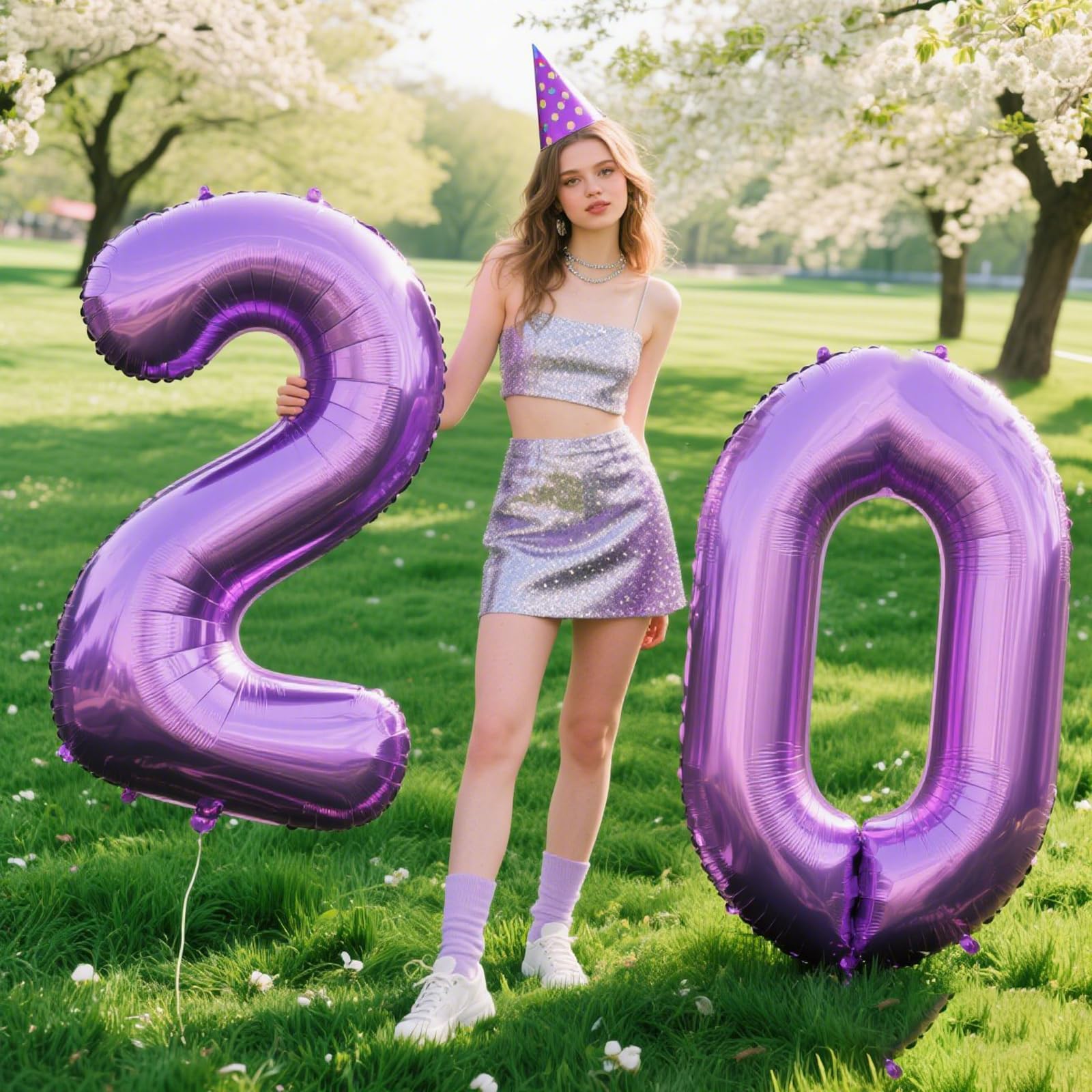 Kelfuoya purple foil balloon used as photography backdrop for celebrations.